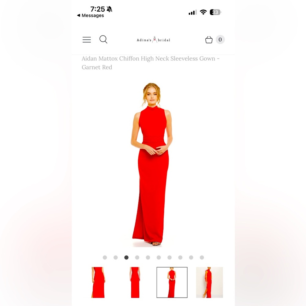 Aidan Mattox Red Backless Tie Front Halter Gown